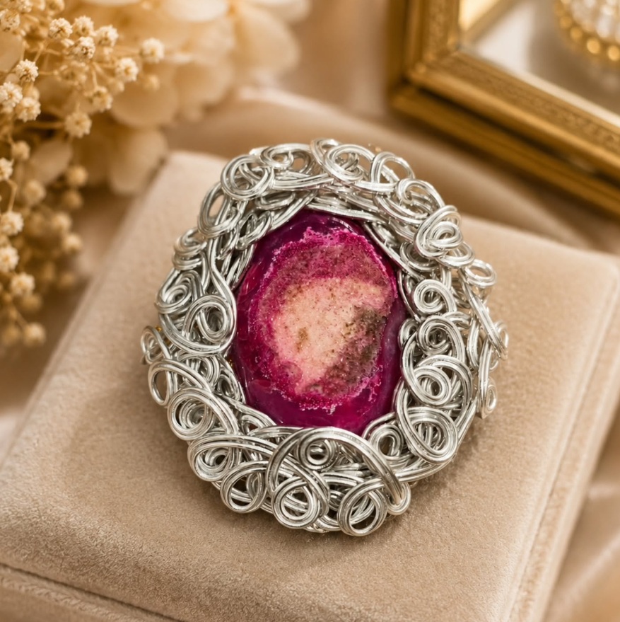 Silver Wire Geode Brooch