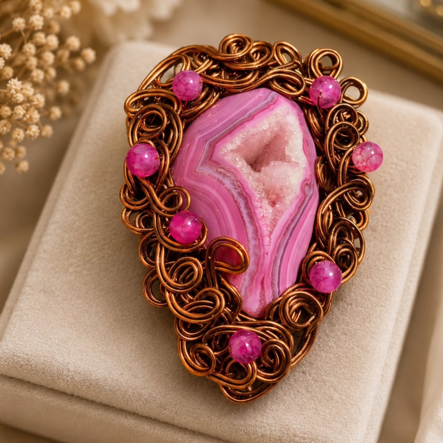 Pink Geode Brooch